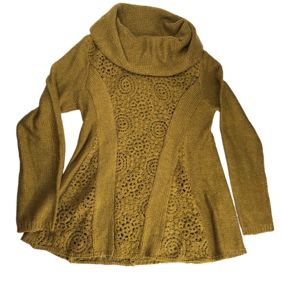 ANTHROPOLOGIE Angel of the North Turtleneck Cowl Neck Sweater Olive Green Brown.